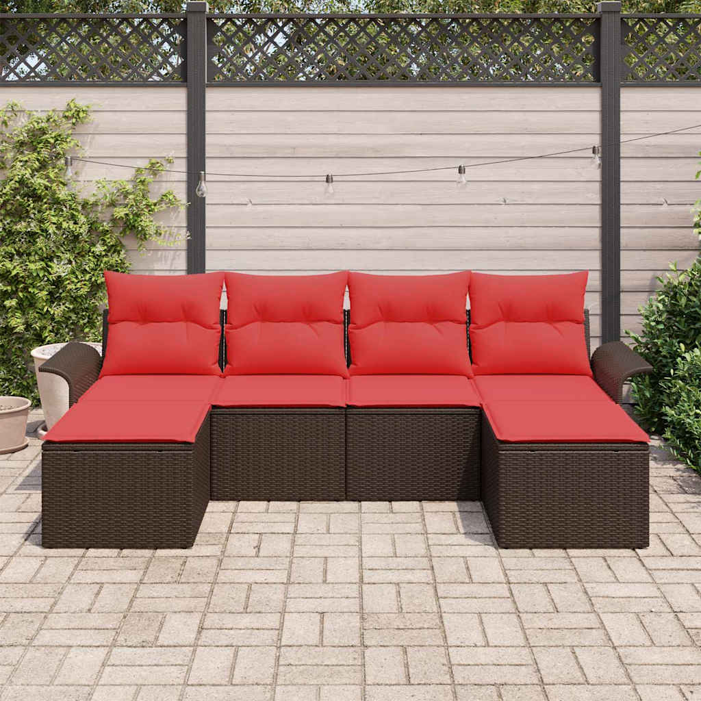Set Divano da Giardino con cuscino 6 pcs Marrone polyrattan | homemem39