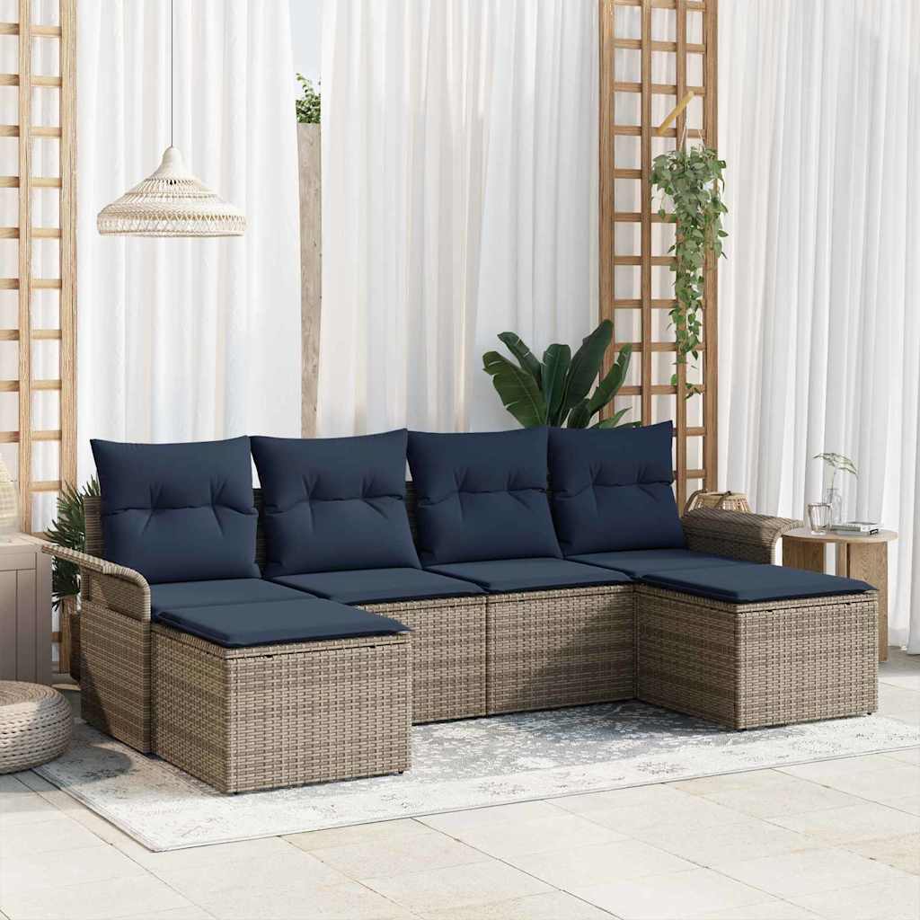 Set Divano da Giardino con cuscino 6 pcs Grigio polyrattan | homemem39