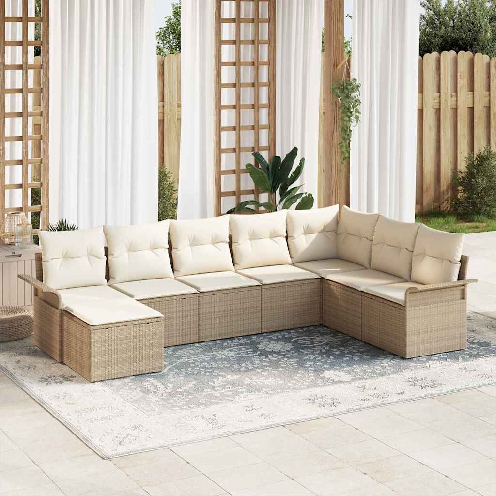 Set Divano da Giardino con cuscino 8 pcs Beige polyrattan | homemem39