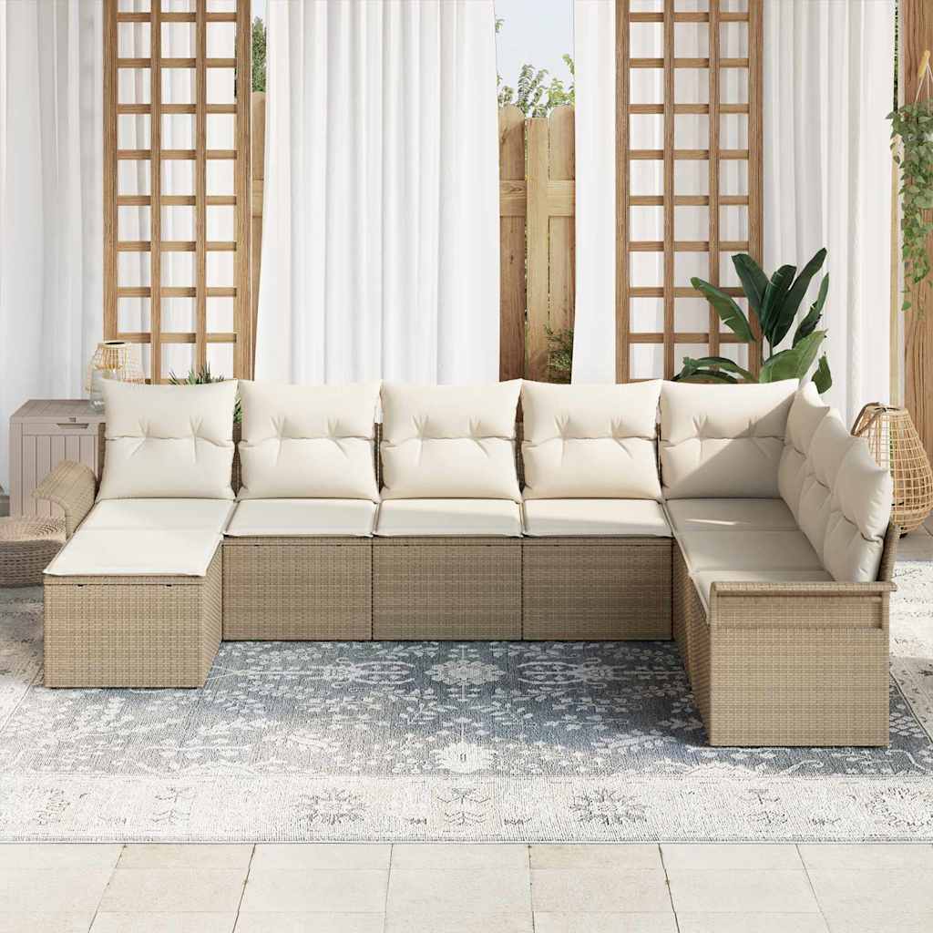 Set Divano da Giardino con cuscino 8 pcs Beige polyrattan | homemem39
