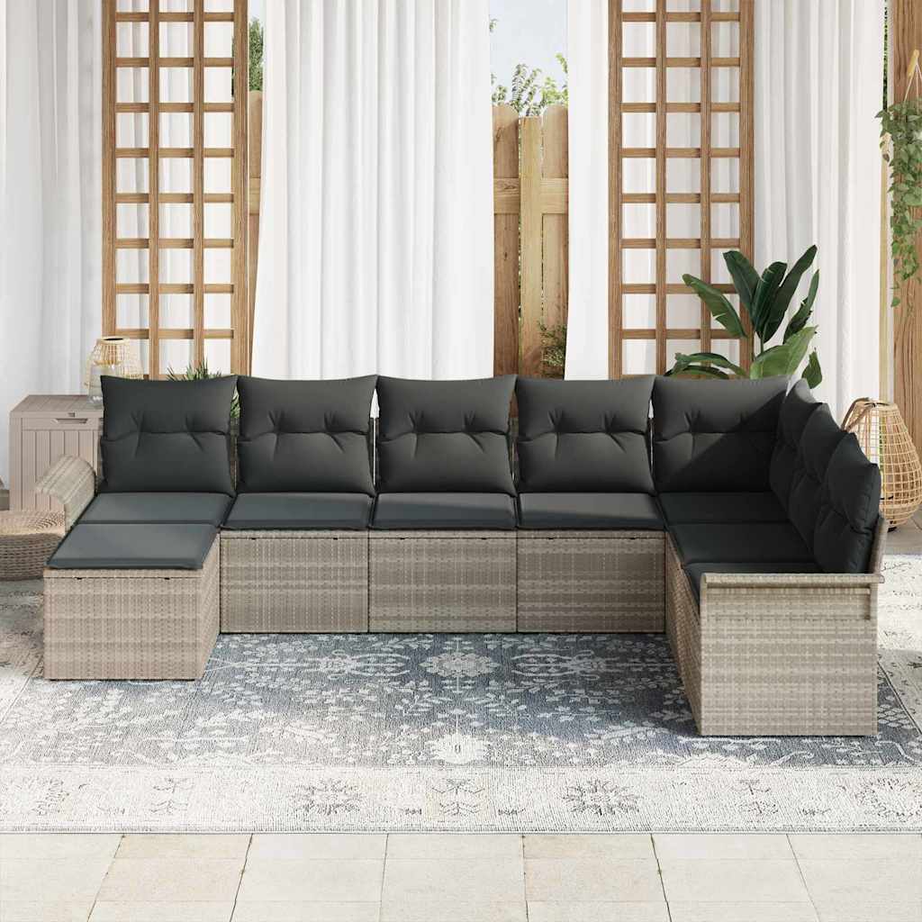Set Divano da Giardino 8 pcs Grigio chiaro polyrattan | homemem39