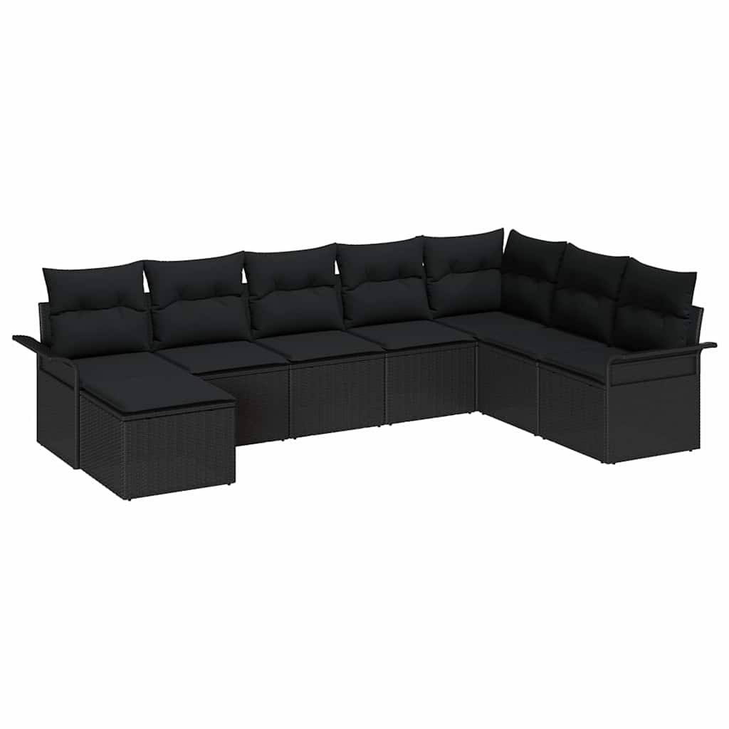 Set Divano da Giardino con cuscino 8 pcs Nero polyrattan | homemem39