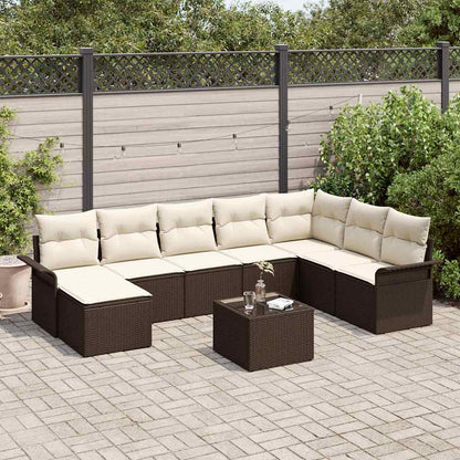 Set Divano da Giardino con cuscino 9 pcs Marrone Poly Rattan | homemem39