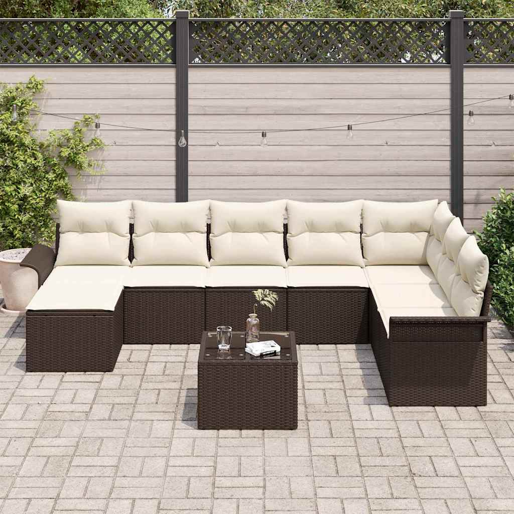 Set Divano da Giardino con cuscino 9 pcs Marrone Poly Rattan | homemem39