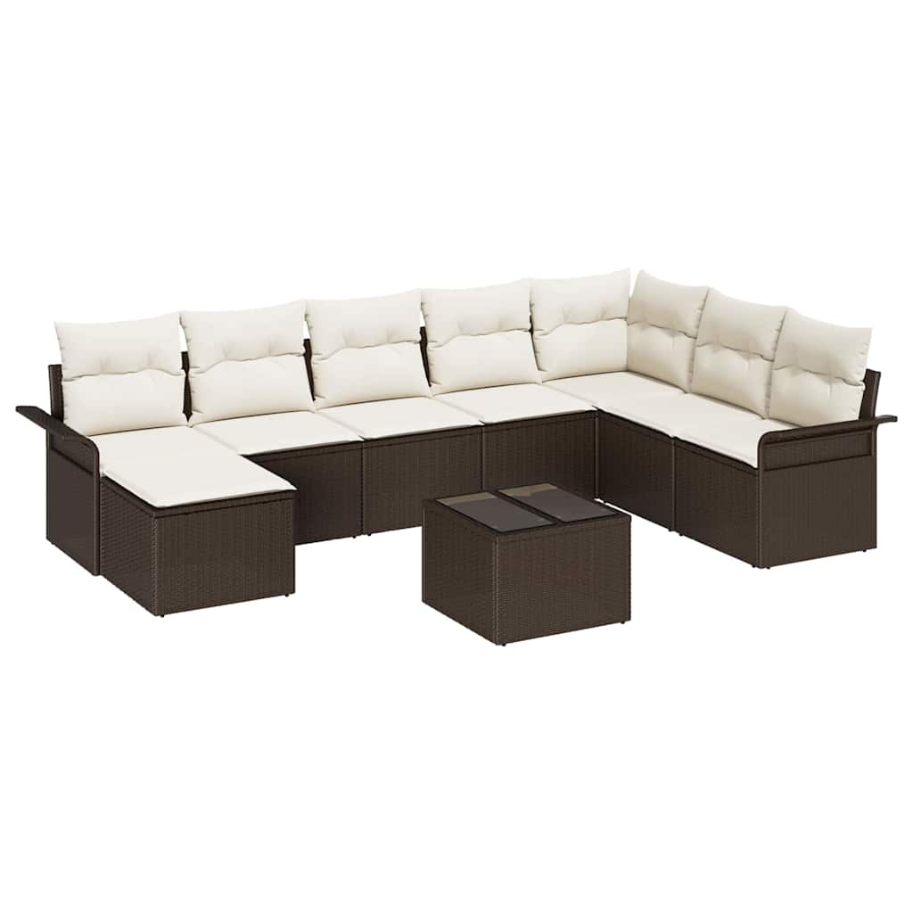 Set Divano da Giardino con cuscino 9 pcs Marrone Poly Rattan | homemem39