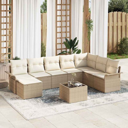 Set Divano da Giardino con cuscino 9 pcs Beige polyrattan | homemem39