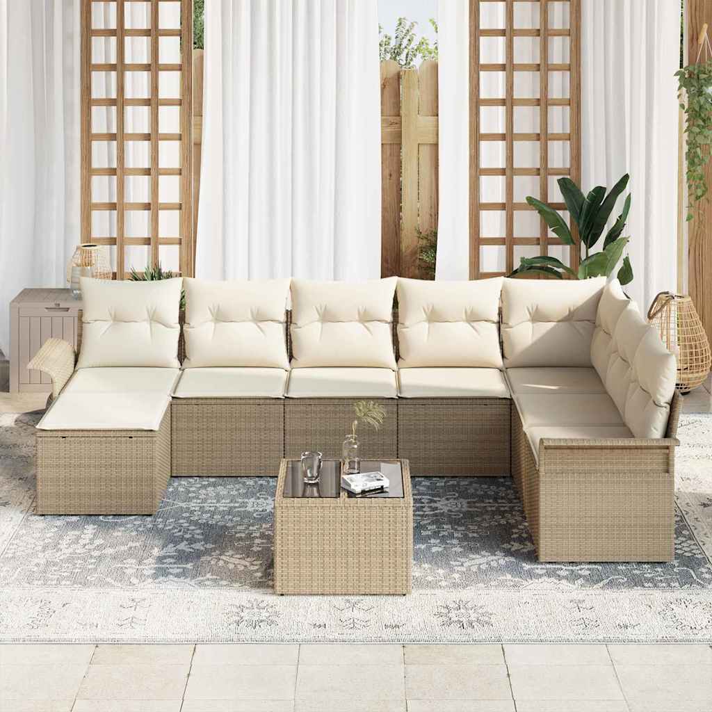 Set Divano da Giardino con cuscino 9 pcs Beige polyrattan | homemem39