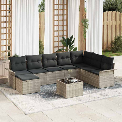 Set Divano da Giardino 9 pcs Grigio chiaro Poly Rattan | homemem39