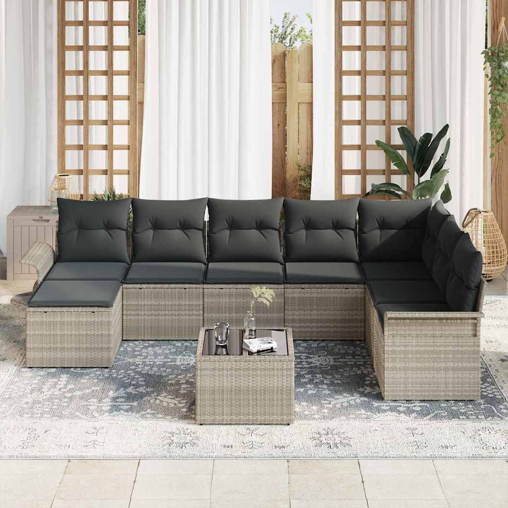 Set Divano da Giardino 9 pcs Grigio chiaro Poly Rattan | homemem39