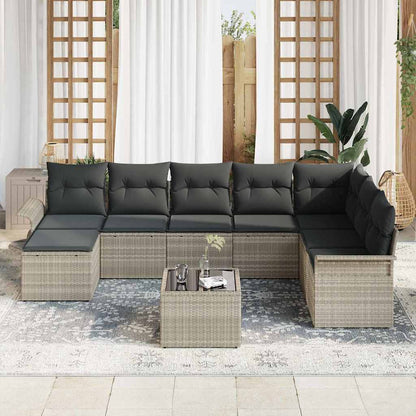 Set Divano da Giardino 9 pcs Grigio chiaro Poly Rattan | homemem39