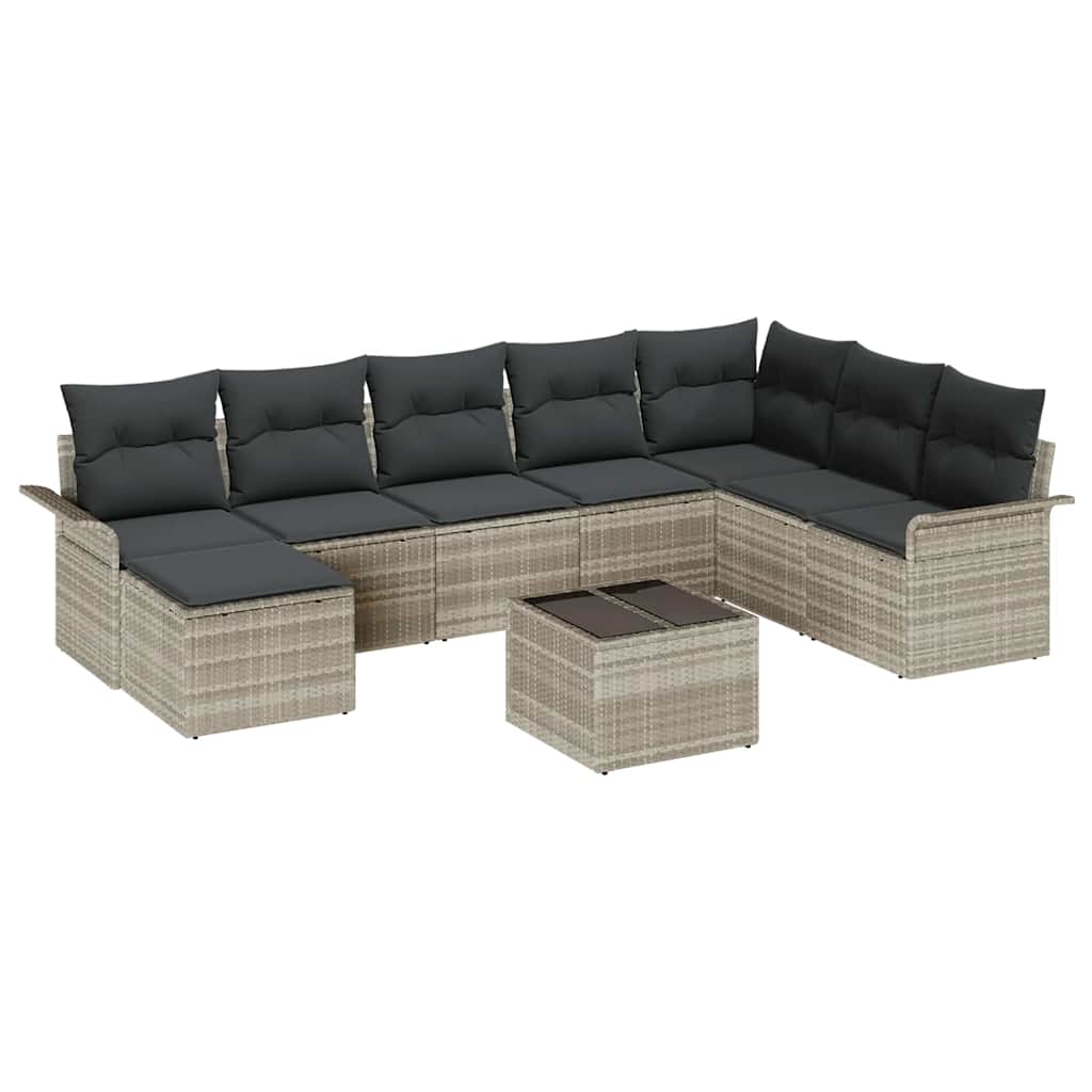 Set Divano da Giardino 9 pcs Grigio chiaro Poly Rattan | homemem39