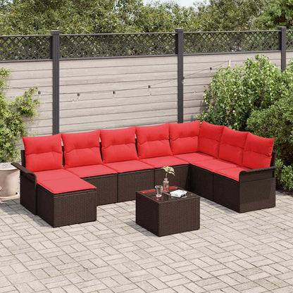 Set Divano da Giardino con cuscino 9 pcs Marrone polyrattan | homemem39