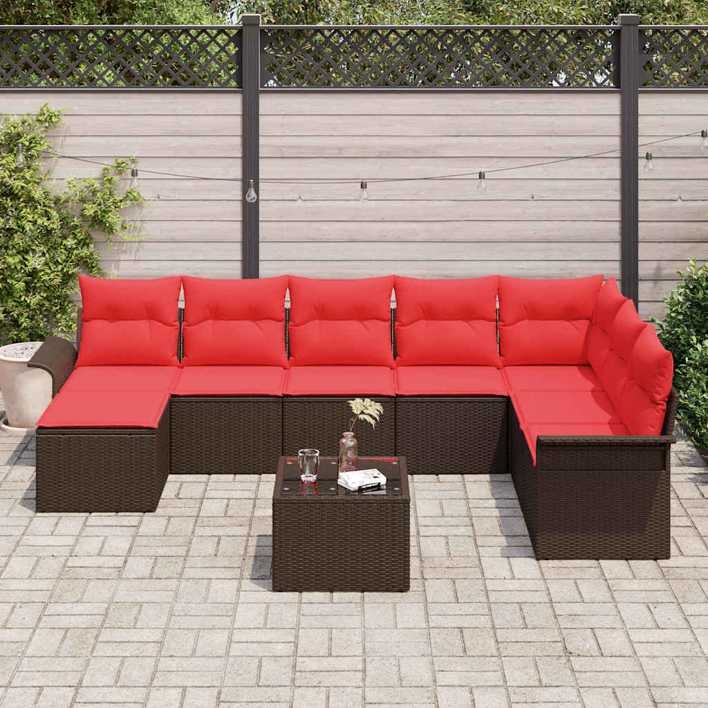 Set Divano da Giardino con cuscino 9 pcs Marrone polyrattan | homemem39