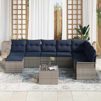 Set Divano da Giardino con cuscino 9 pcs Grigio polyrattan | homemem39