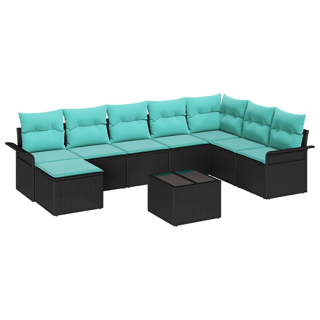 Set Divano da Giardino con cuscino 9 pcs Nero polyrattan | homemem39