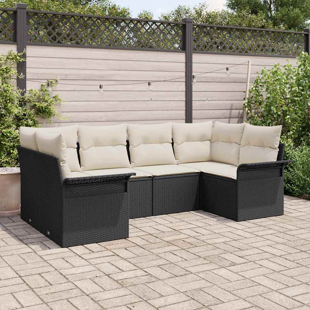 Set Divano da Giardino con cuscino 6 pcs Nero polyrattan | homemem39