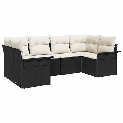 Set Divano da Giardino con cuscino 6 pcs Nero polyrattan | homemem39