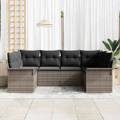 Set Divano da Giardino con cuscino 6 pcs Grigio polyrattan | homemem39