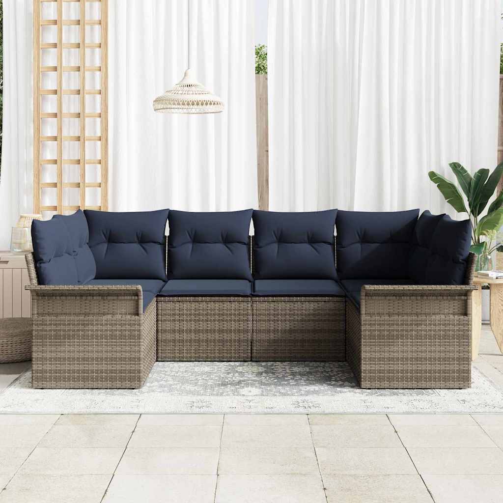 Set Divano da Giardino con cuscino 6 pcs Grigio polyrattan | homemem39