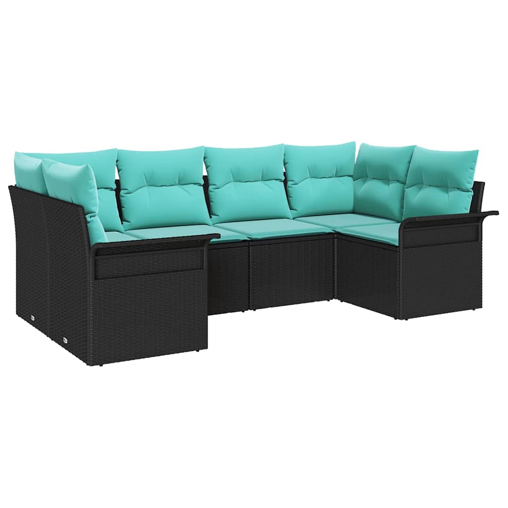Set Divano da Giardino con cuscino 6 pcs Nero Poly Rattan | homemem39