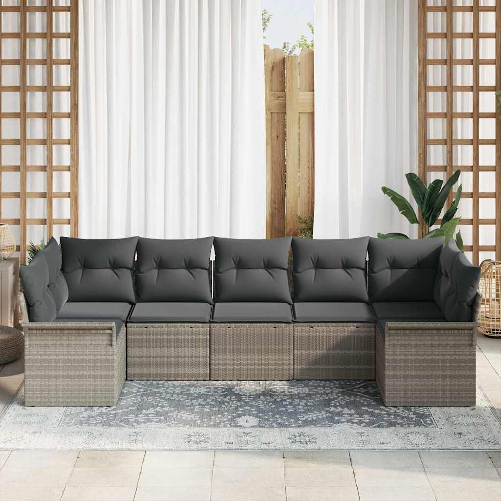 Set Divano da Giardino 7 pcs Grigio chiaro Poly Rattan | homemem39