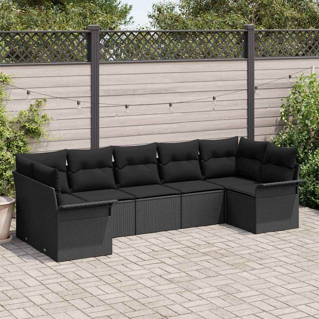 Set Divano da Giardino con cuscino 7 pcs Nero polyrattan | homemem39