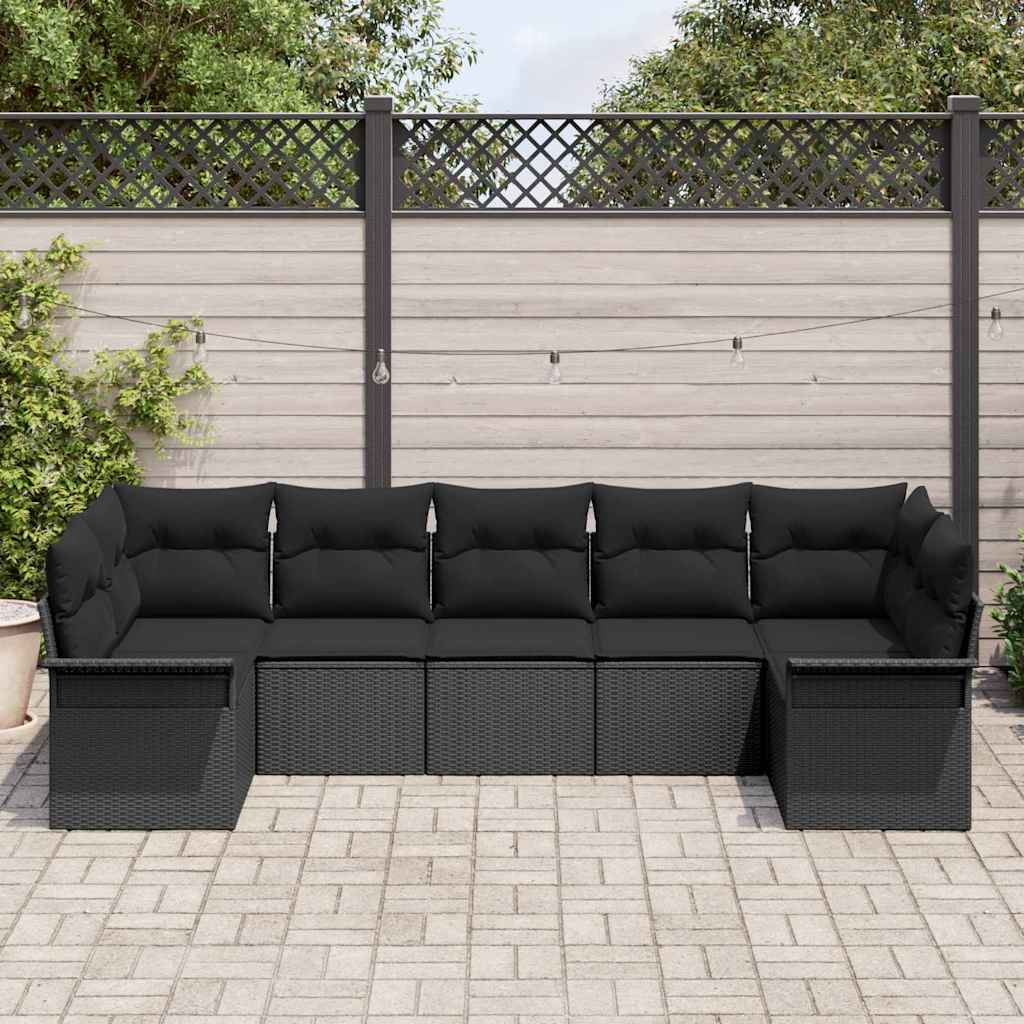 Set Divano da Giardino con cuscino 7 pcs Nero polyrattan | homemem39