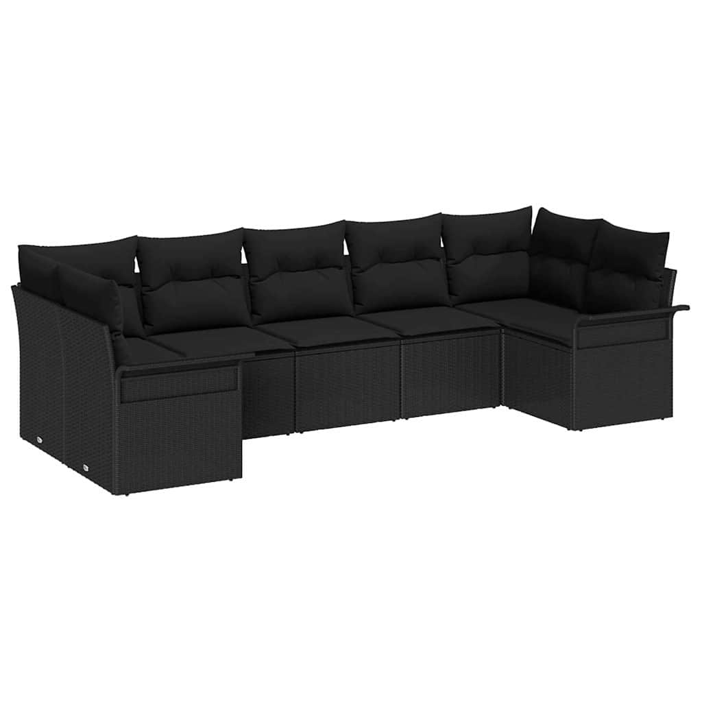 Set Divano da Giardino con cuscino 7 pcs Nero polyrattan | homemem39