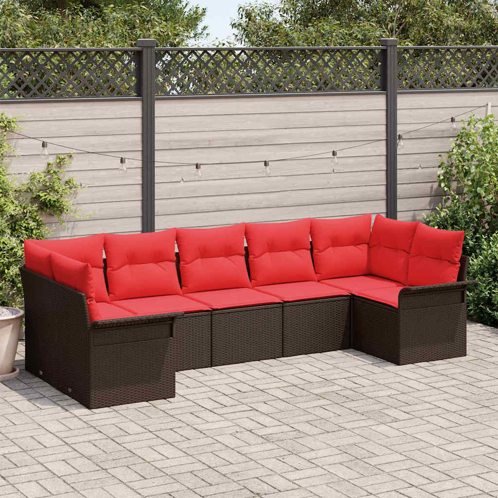 Set Divano da Giardino con cuscino 7 pcs Marrone Poly Rattan | homemem39