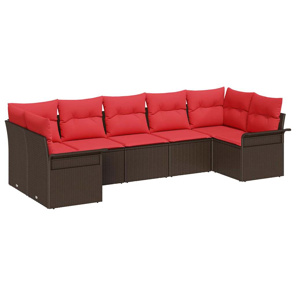 Set Divano da Giardino con cuscino 7 pcs Marrone Poly Rattan | homemem39