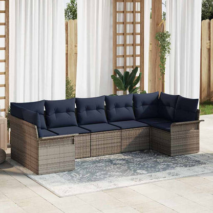 Set Divano da Giardino con cuscino 7 pcs Grigio Poly Rattan | homemem39