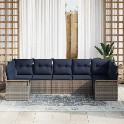 Set Divano da Giardino con cuscino 7 pcs Grigio Poly Rattan | homemem39