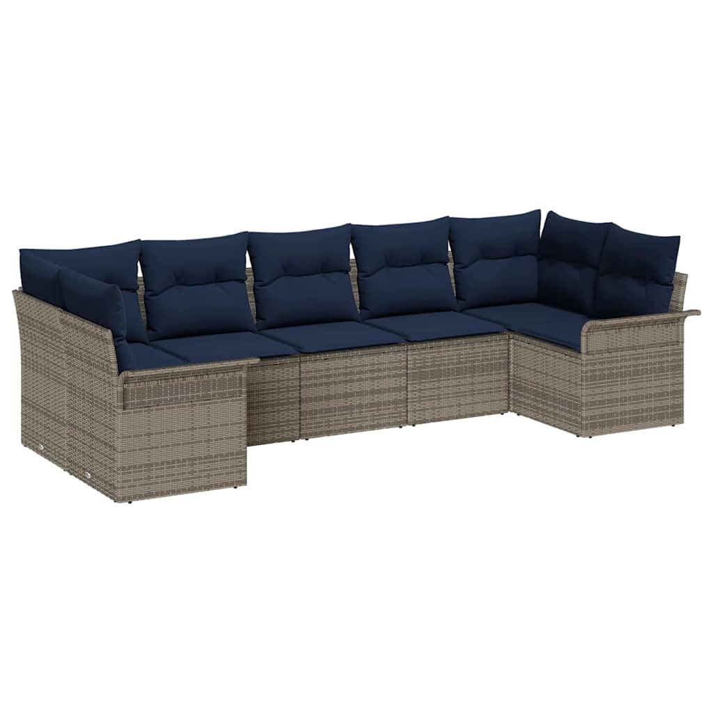 Set Divano da Giardino con cuscino 7 pcs Grigio Poly Rattan | homemem39
