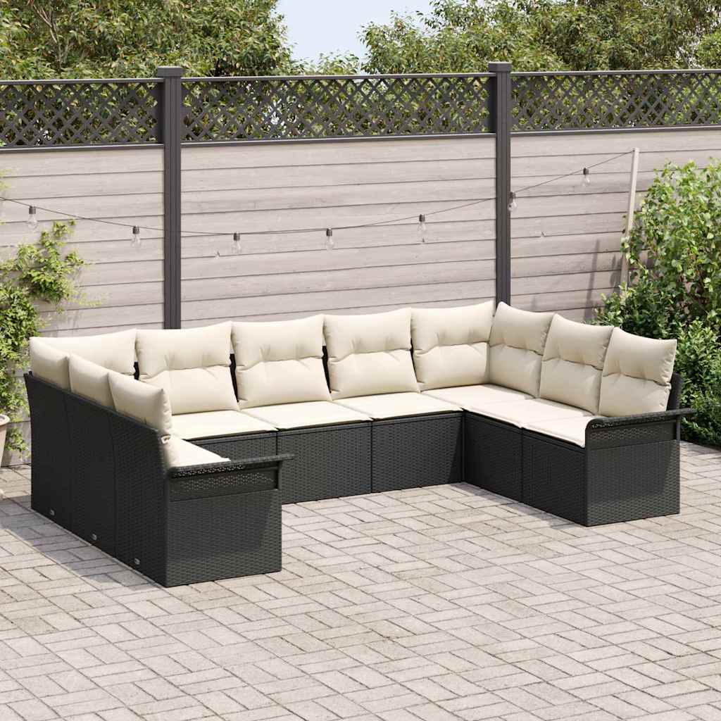Set Divano da Giardino con cuscino Nero polyrattan | homemem39