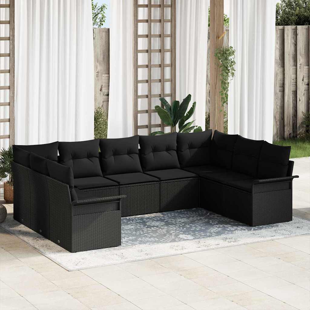 Set Divano da Giardino con cuscino Nero polyrattan | homemem39