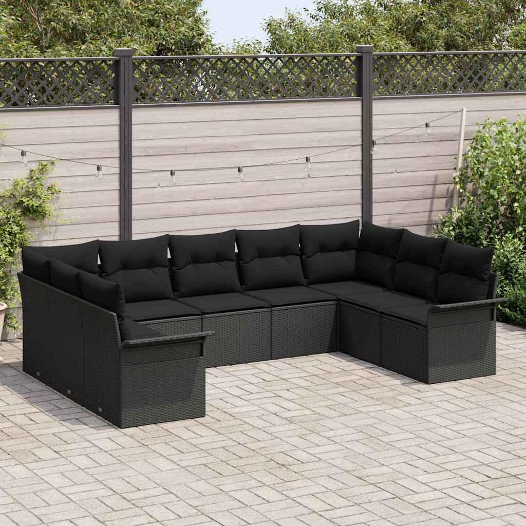 Set Divano da Giardino con cuscino Nero polyrattan | homemem39