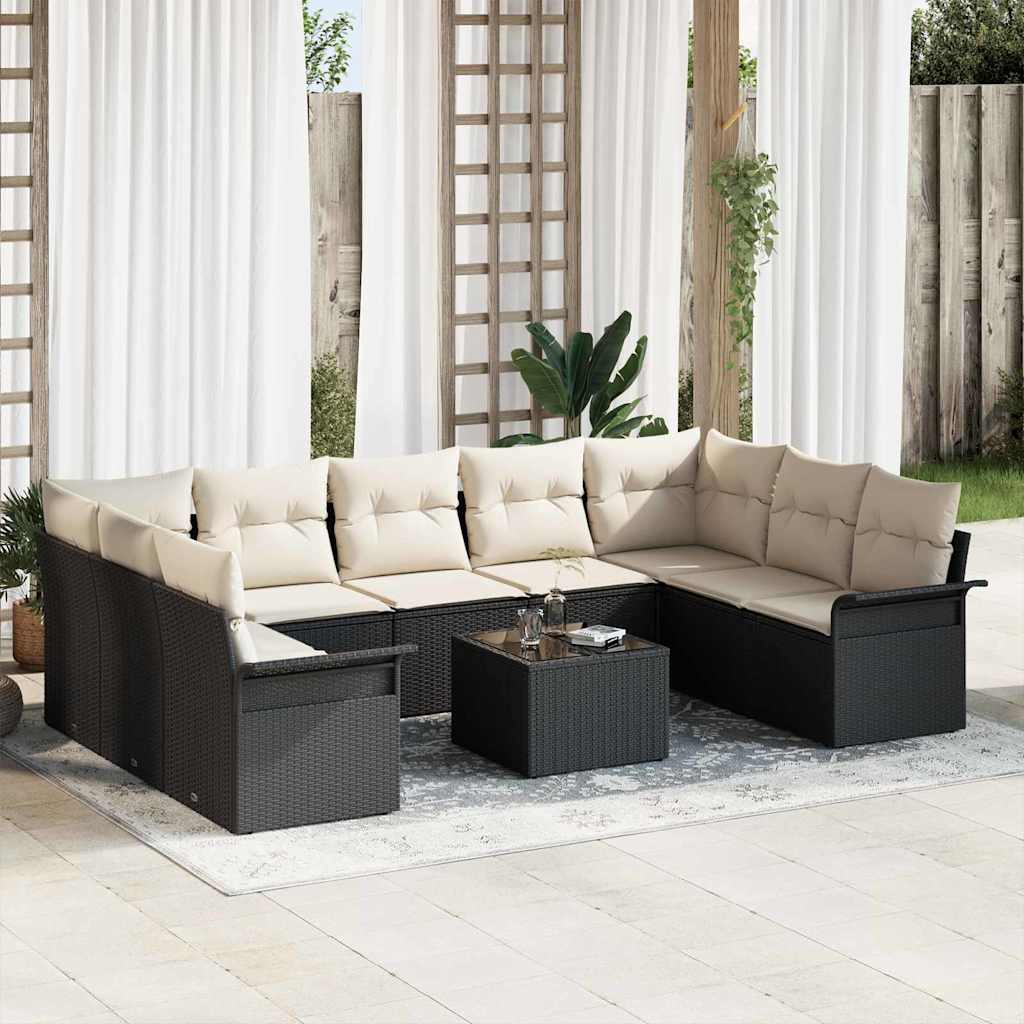 Set Divano da Giardino con cuscino 10 pcs Nero polyrattan | homemem39