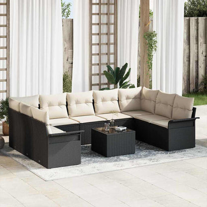 Set Divano da Giardino con cuscino 10 pcs Nero polyrattan | homemem39