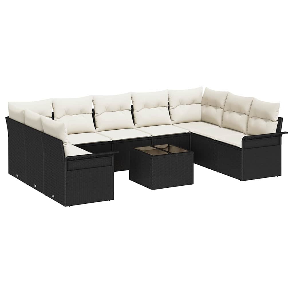 Set Divano da Giardino con cuscino 10 pcs Nero polyrattan | homemem39