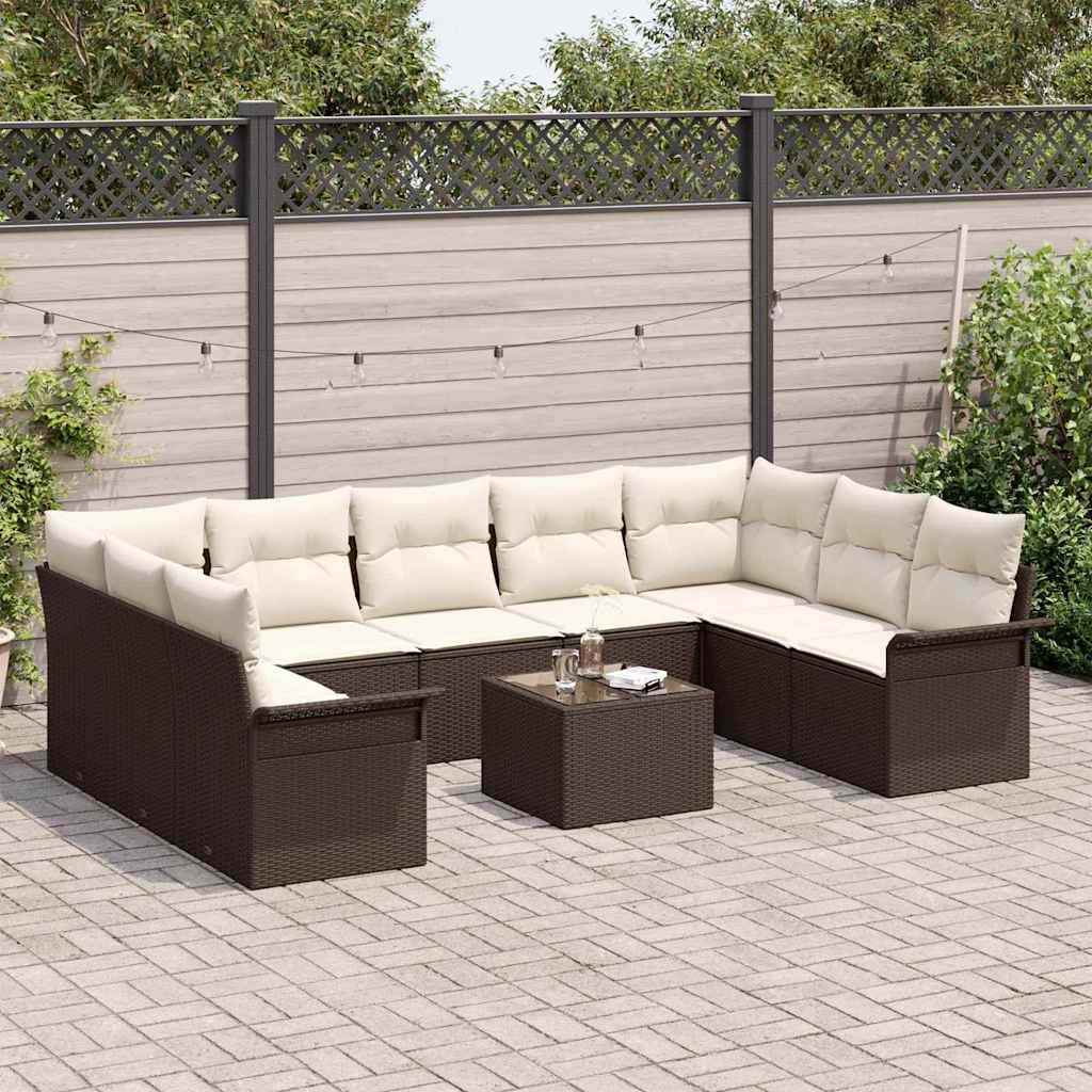 Set Divano da Giardino con cuscino 10 pcs Marrone polyrattan | homemem39