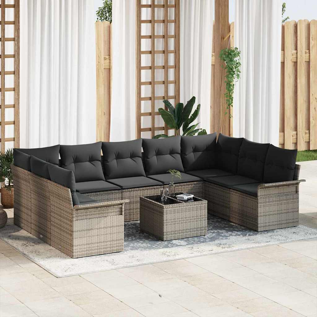 Set Divano da Giardino con cuscino 10 pcs Grigio polyrattan | homemem39