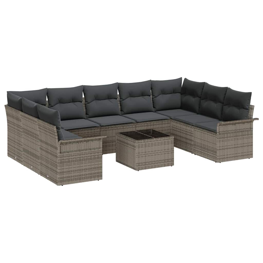 Set Divano da Giardino con cuscino 10 pcs Grigio polyrattan | homemem39