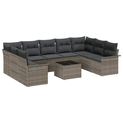 Set Divano da Giardino con cuscino 10 pcs Grigio polyrattan | homemem39