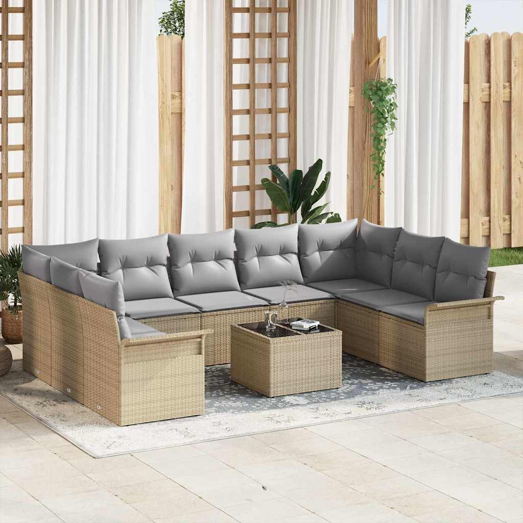 Set Divano da Giardino con cuscino 10 pcs Beige polyrattan | homemem39