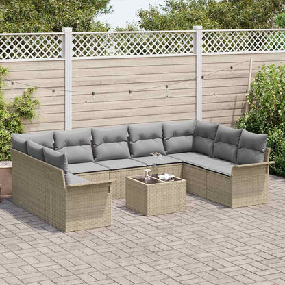 Set Divano da Giardino con cuscino 10 pcs Beige polyrattan | homemem39