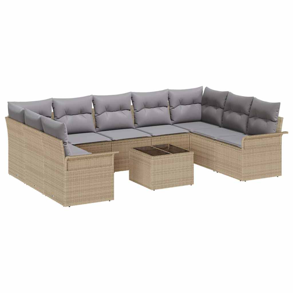 Set Divano da Giardino con cuscino 10 pcs Beige polyrattan | homemem39