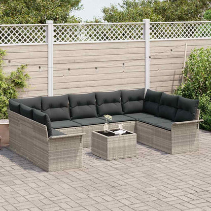 Set Divano da Giardino 10 pcs Grigio chiaro polyrattan | homemem39