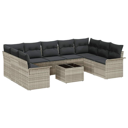 Set Divano da Giardino 10 pcs Grigio chiaro polyrattan | homemem39