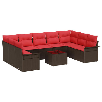 Set Divano da Giardino con cuscino 10 pcs Marrone polyrattan | homemem39