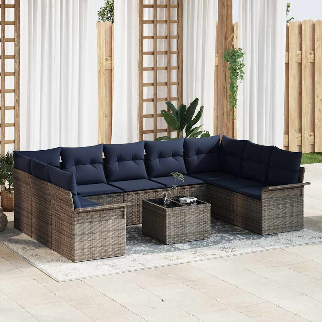 Set Divano da Giardino con cuscino 10 pcs Grigio polyrattan | homemem39